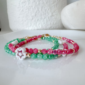 Shimmering Cubic Zirconia & Flower Stacking Bracelet - Set of 3 or Each