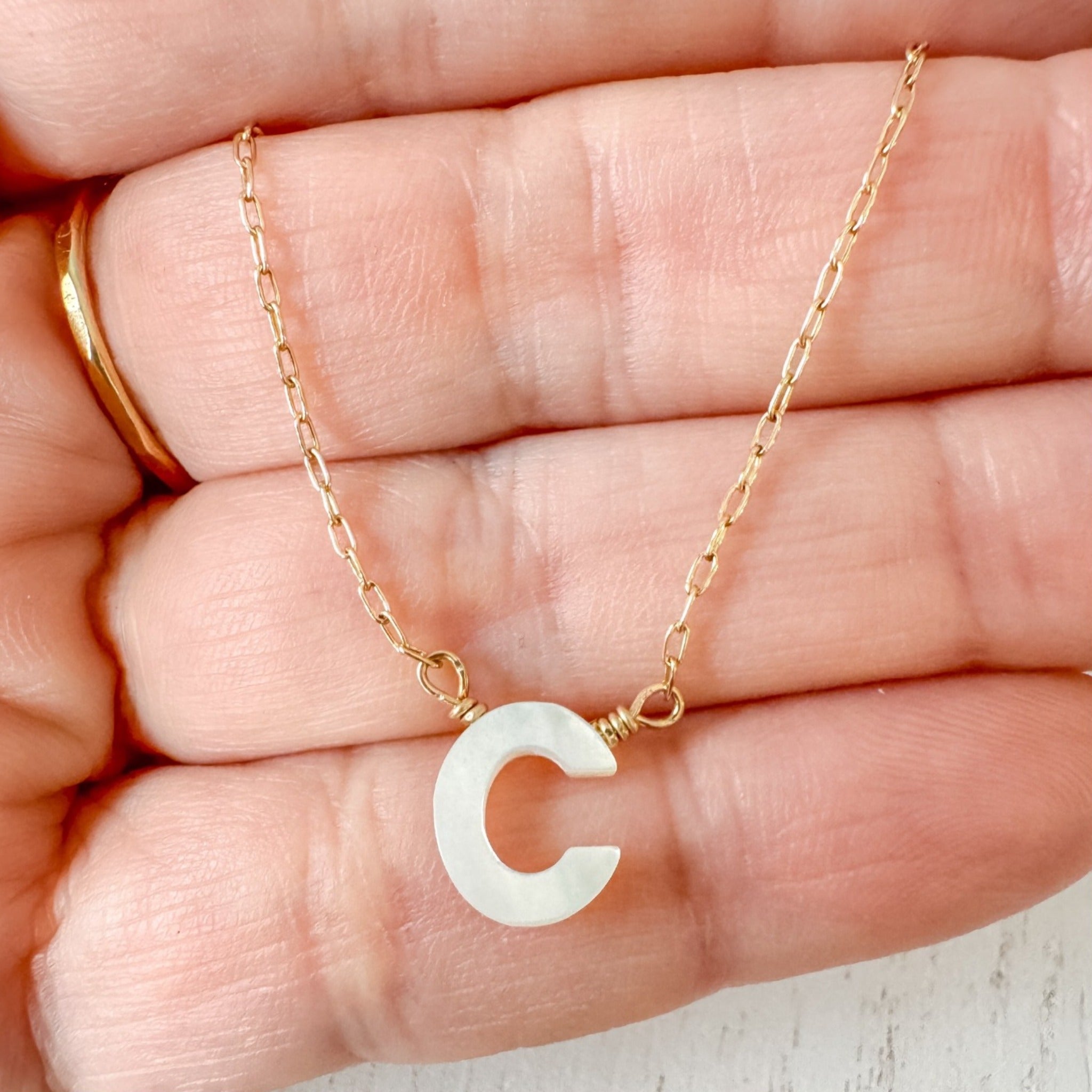 White Shell Initial Letter Necklace - Sterling or Gold - Any Initial