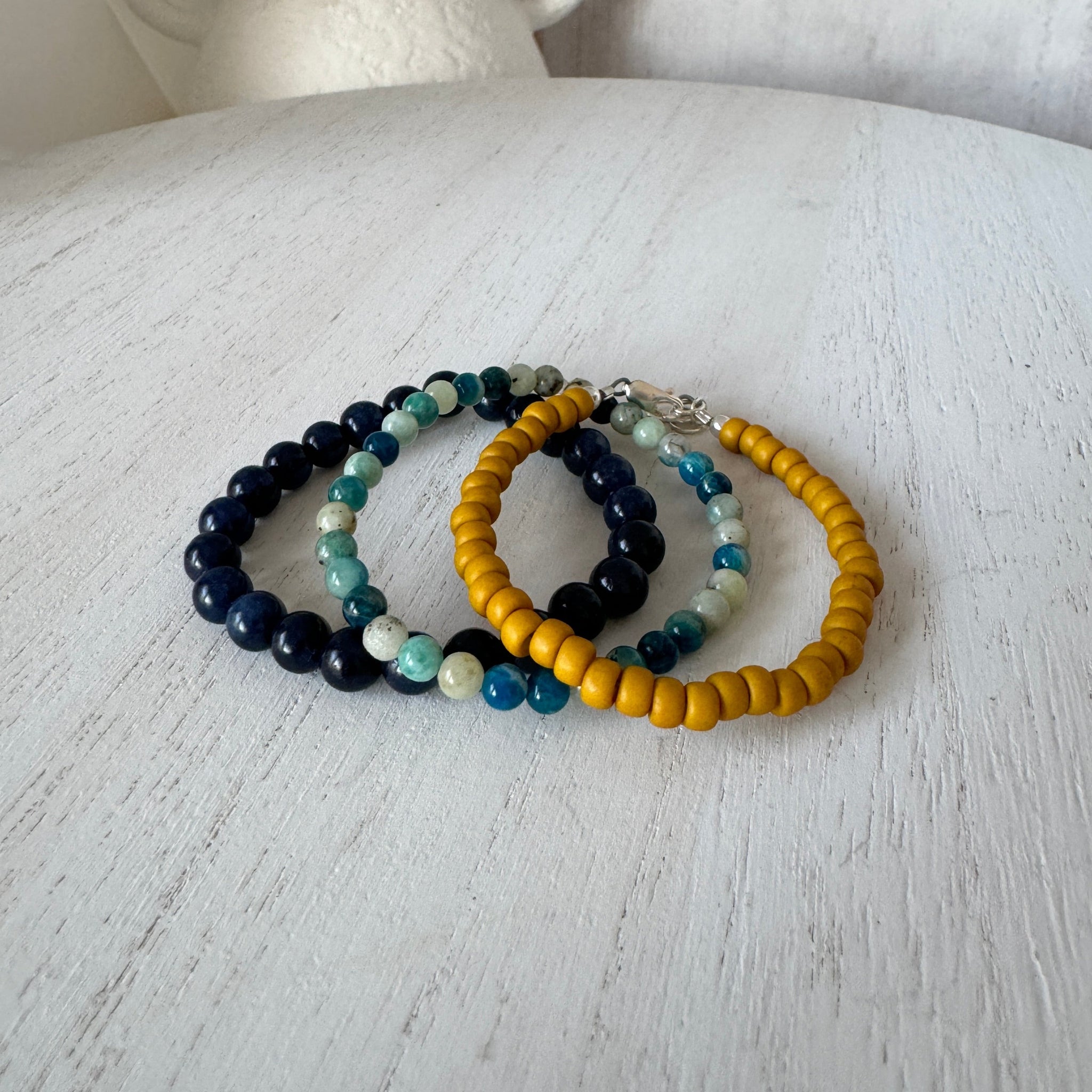 Stormy Waters and Sun Natural Stone Bead Bracelets - Set of 3 or Each