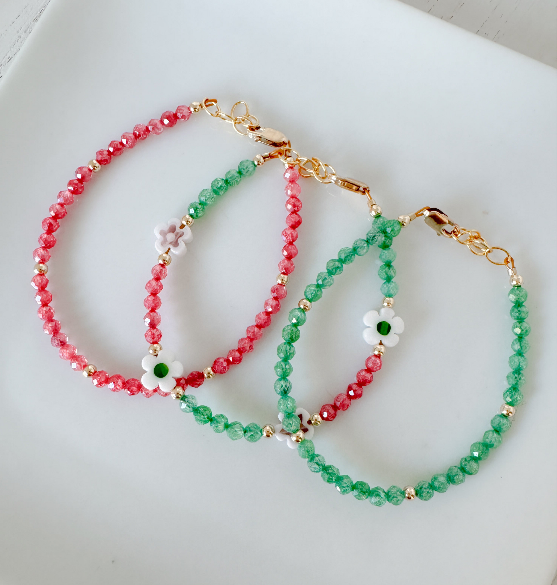 Shimmering Cubic Zirconia & Flower Stacking Bracelet - Set of 3 or Each