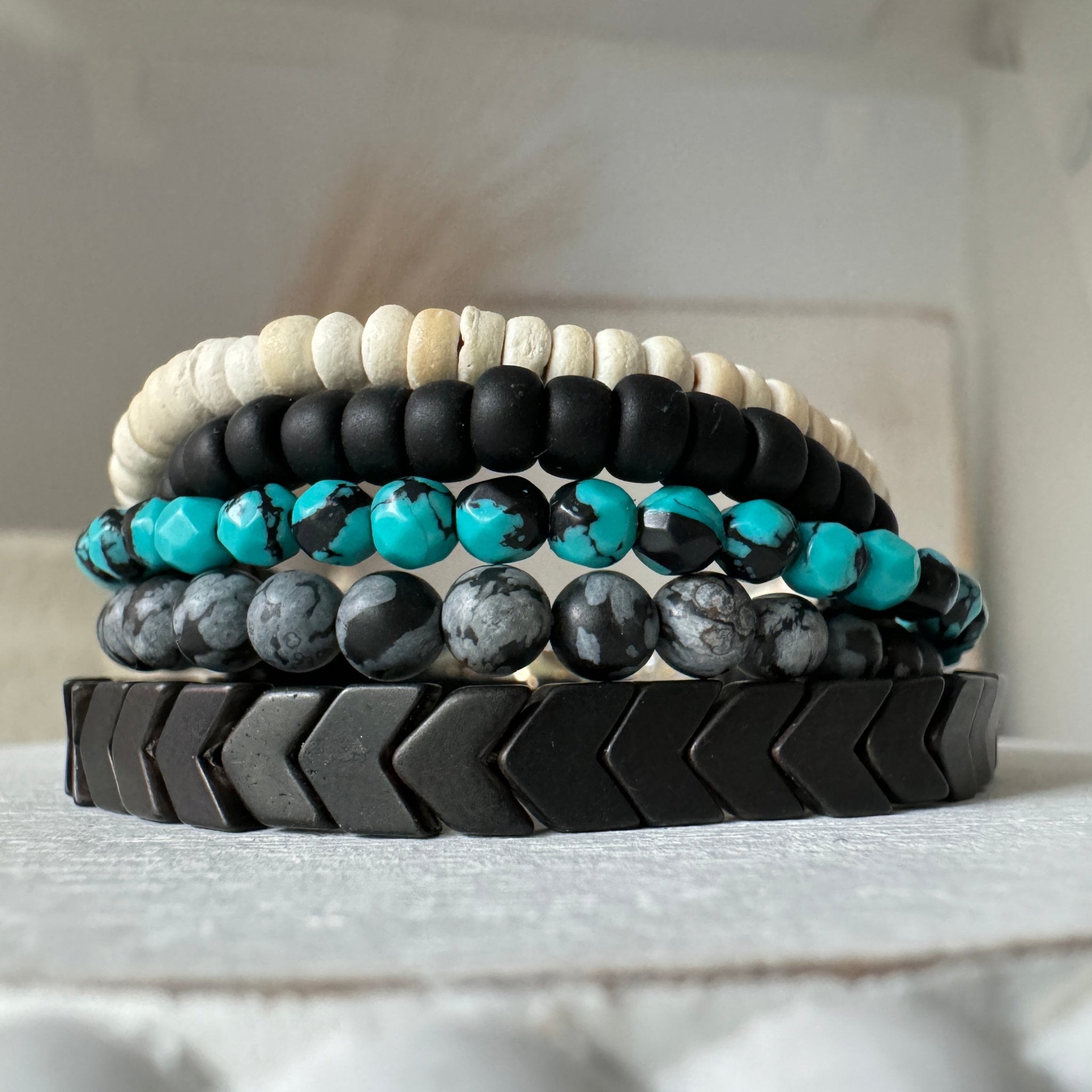 Micro Collab Natural Stone and Coconut Bead Bracelet Set - 3pc Set or Each