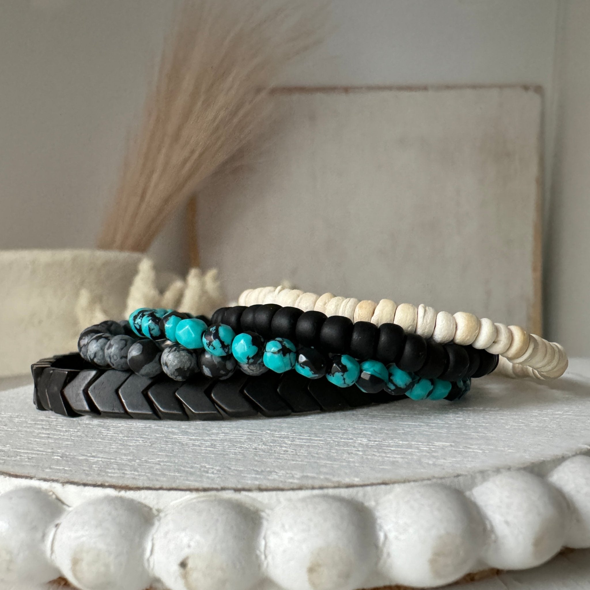 Micro Collab Natural Stone and Coconut Bead Bracelet Set - 3pc Set or Each