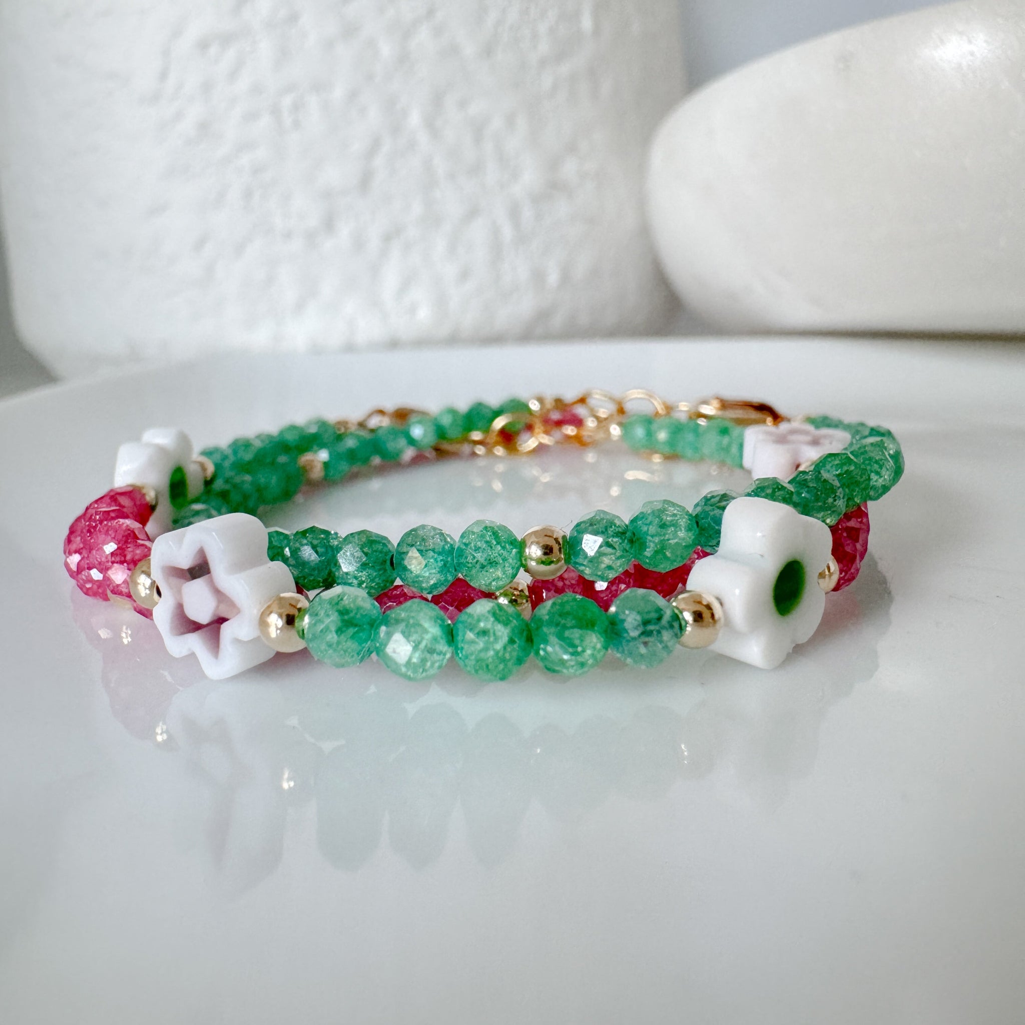 Shimmering Cubic Zirconia & Flower Stacking Bracelet - Set of 3 or Each