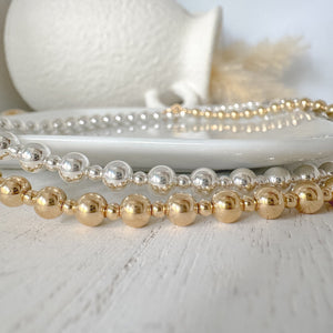 "Kristy" - Sterling or Gold Designer Beaded Layering Necklace - Mix of 5mm and 2.5mm Beads