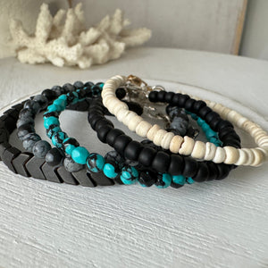 Micro Collab Natural Stone and Coconut Bead Bracelet Set - 3pc Set or Each