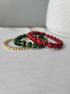 Cranberries & Pine Christmas Bracelet Set - Several Options