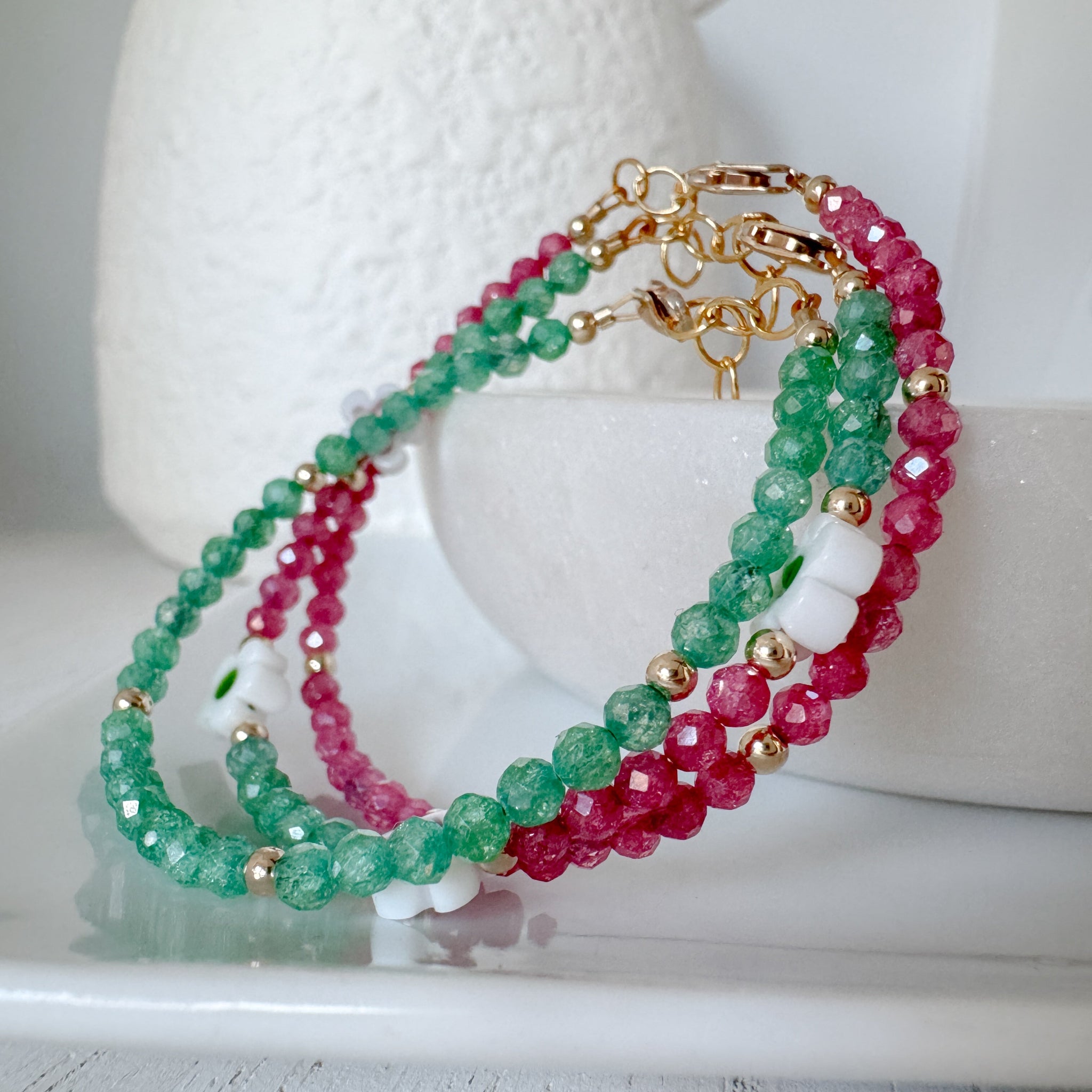 Shimmering Cubic Zirconia & Flower Stacking Bracelet - Set of 3 or Each