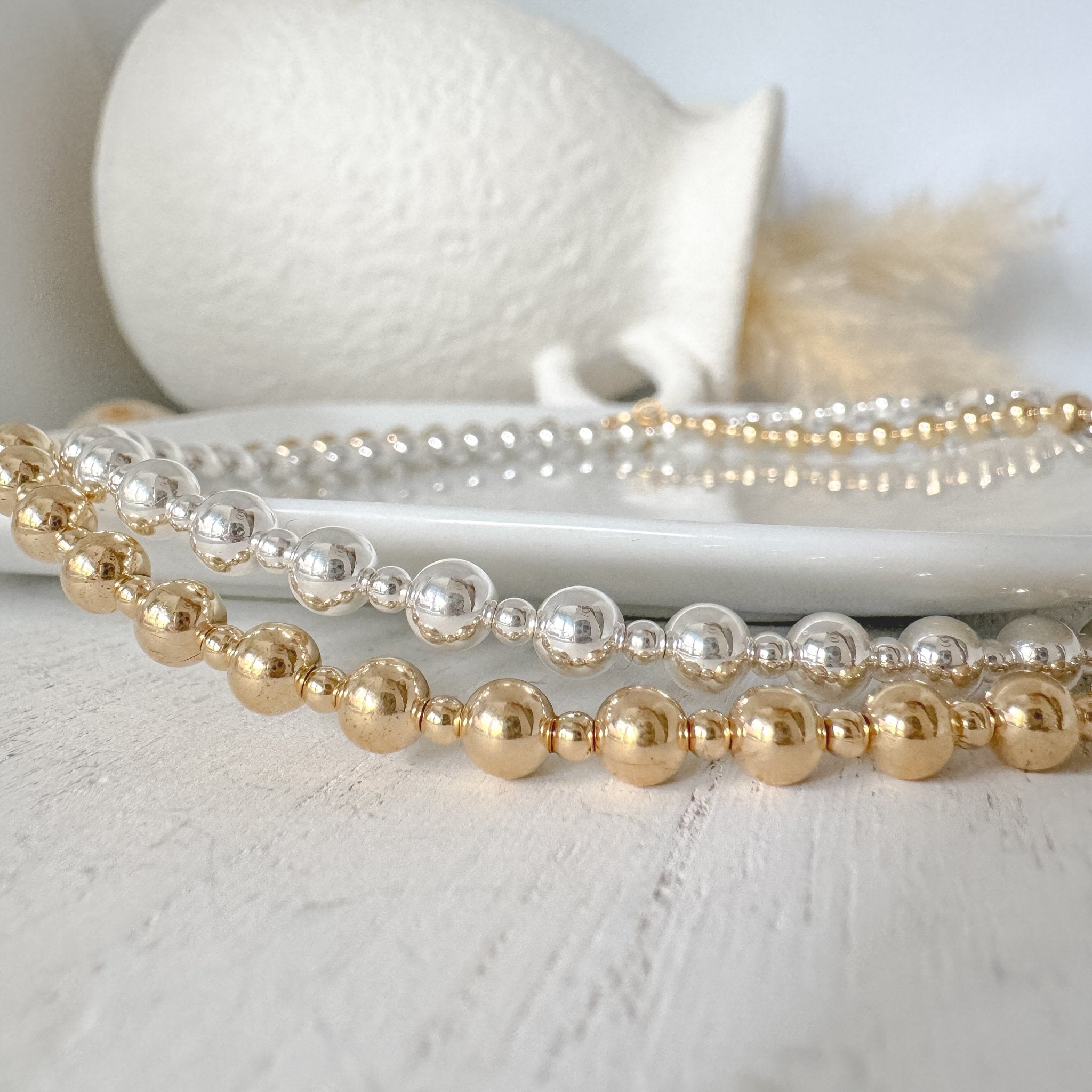 "Kristy" - Sterling or Gold Designer Beaded Layering Necklace - Mix of 5mm and 2.5mm Beads