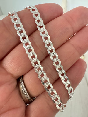 Solid Sterling Silver Diamond Cut Curb Chain Bracelet