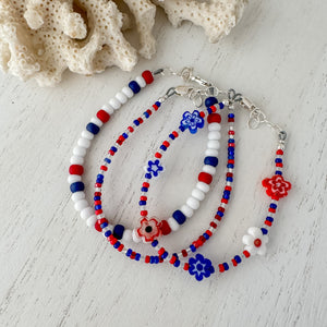 4th of July American Flag Bead Bracelet Set - Set of 3 or Each