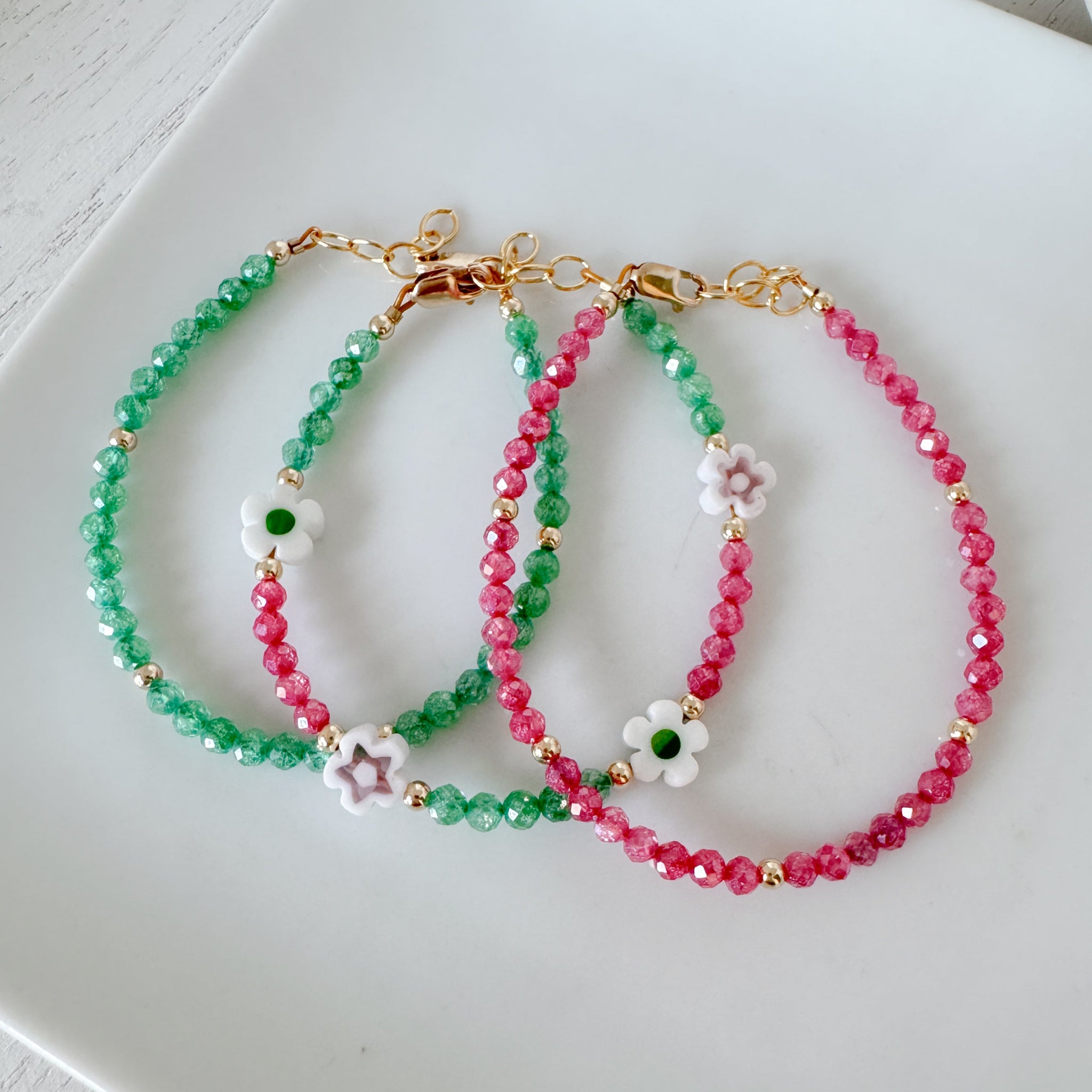 Shimmering Cubic Zirconia & Flower Stacking Bracelet - Set of 3 or Each