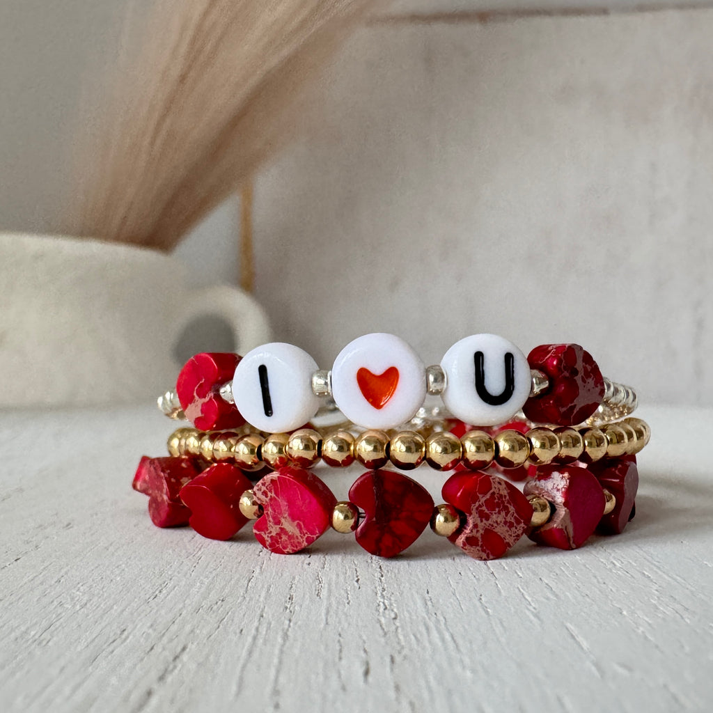 Children's Valentines Day I Love U Bracelet Set