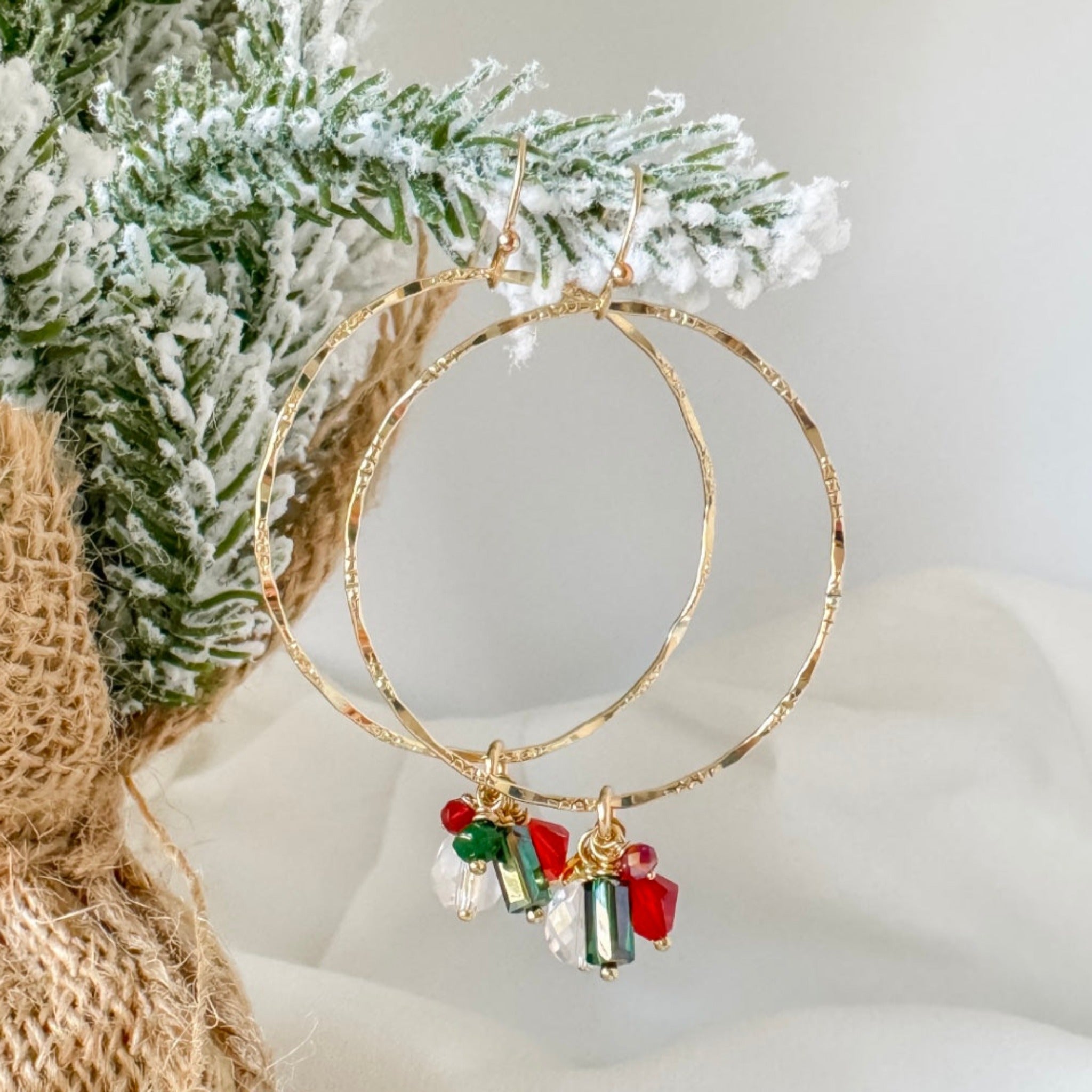 Christmas Confetti Large Hoop Charm Earrings - Sterling or Gold