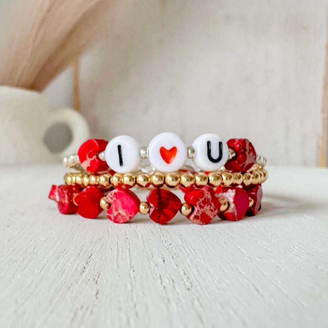 Children's Valentines Day I Love U Bracelet Set
