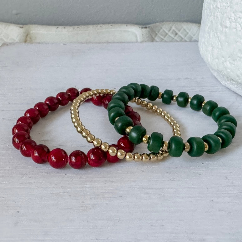 Cranberries & Pine Christmas Bracelet Set - Several Options