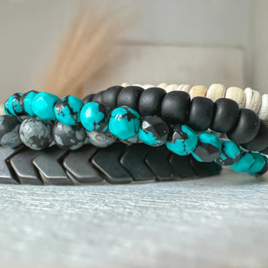 Micro Collab Natural Stone and Coconut Bead Bracelet Set - 3pc Set or Each