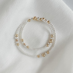 Mixed Designer Sterling Silver and Gold Beaded Layering Bracelet
