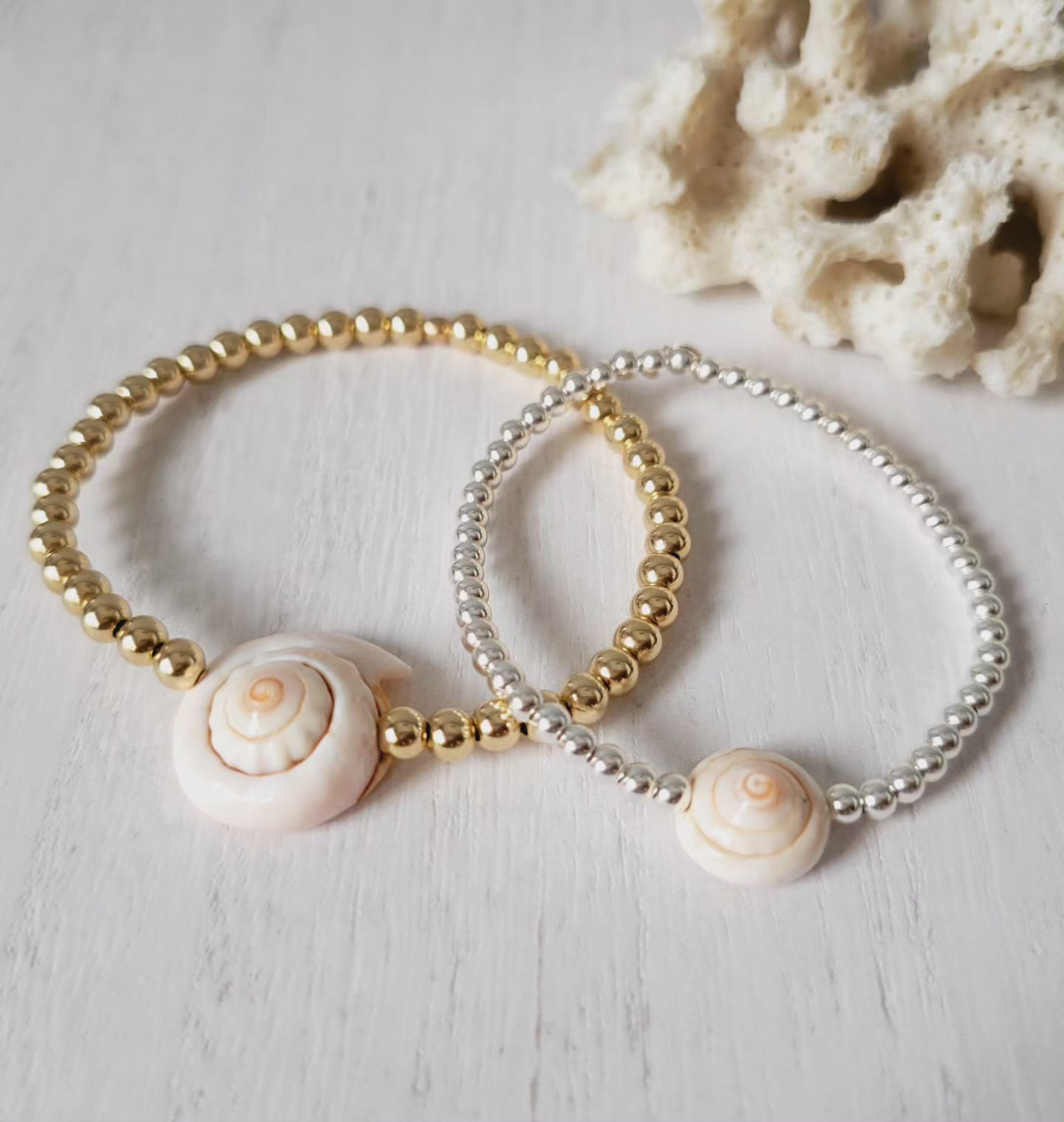 "Ariel" Shell and Bead Bracelet -  4mm Adults or 3mm Childrens