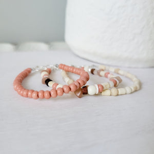 Mauve & Cream Girls Bracelet Stacking Set - Set of 3 or Each