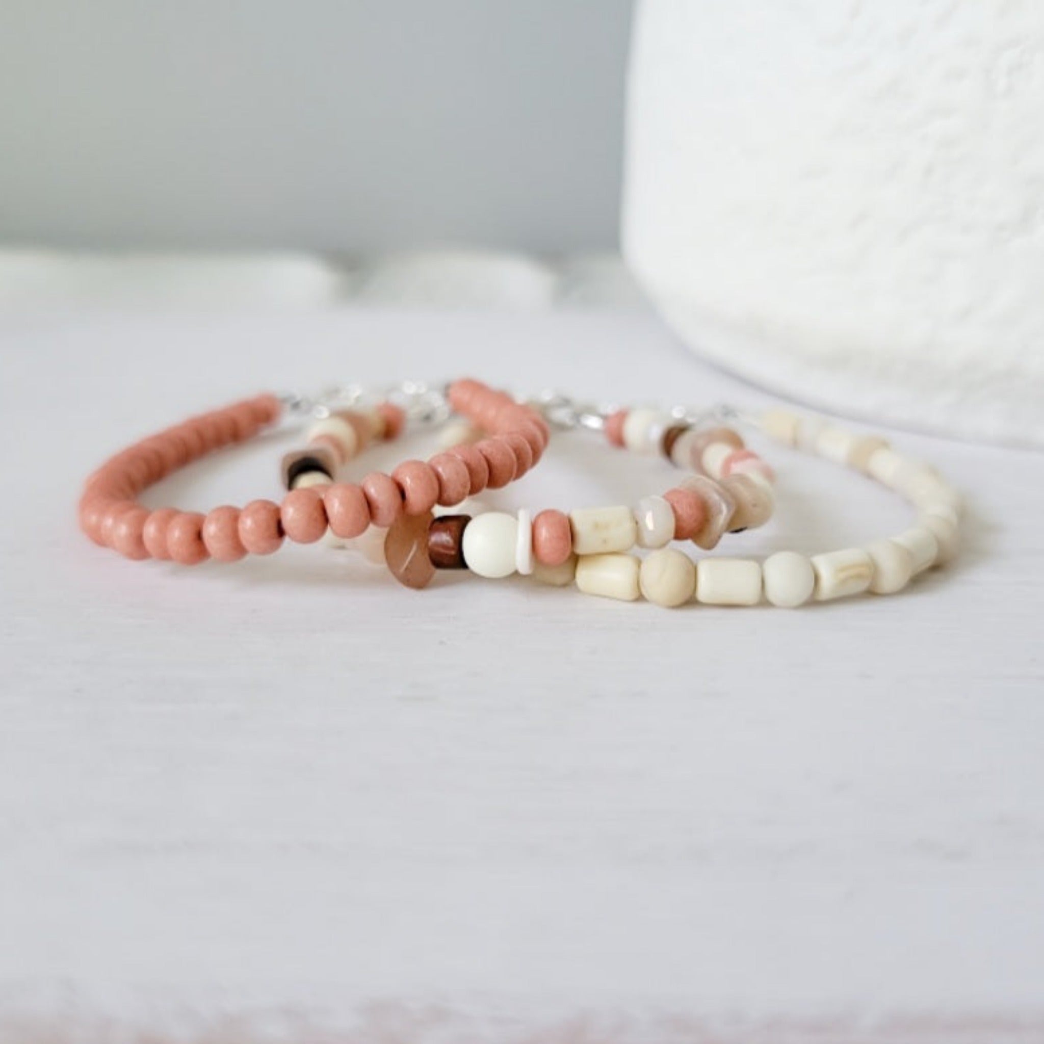 Mauve & Cream Girls Bracelet Stacking Set - Set of 3 or Each