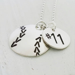 Baseball or Softball Necklace with Custom Number - 3/4 and 1/2 Inch Discs - Sterling Silver