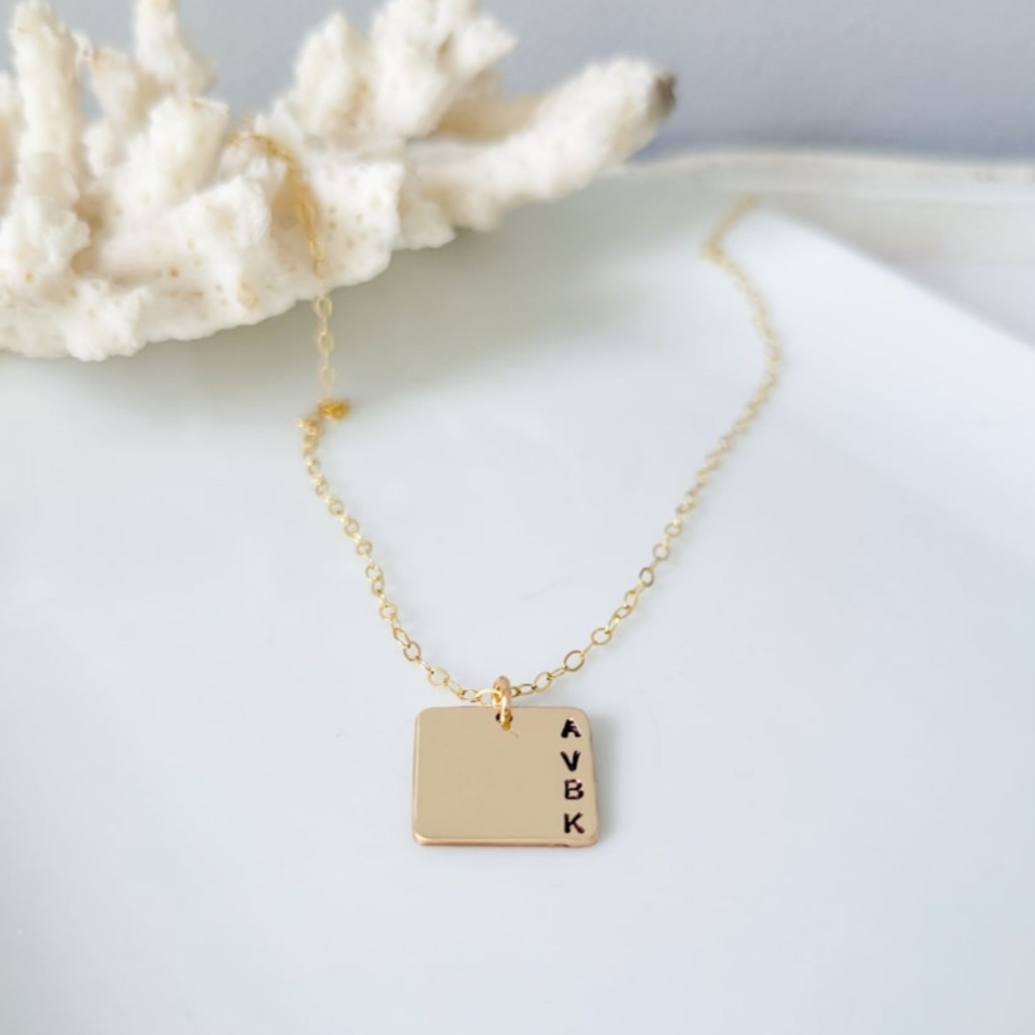 Square Charm Custom Name Disc Necklace - Sterling Silver, Gold or Rose Gold