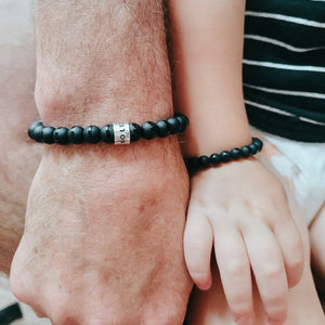 "Black Dapper" Men's Matte Onyx Stone Bead Name Bracelet - Medium 8mm Beads