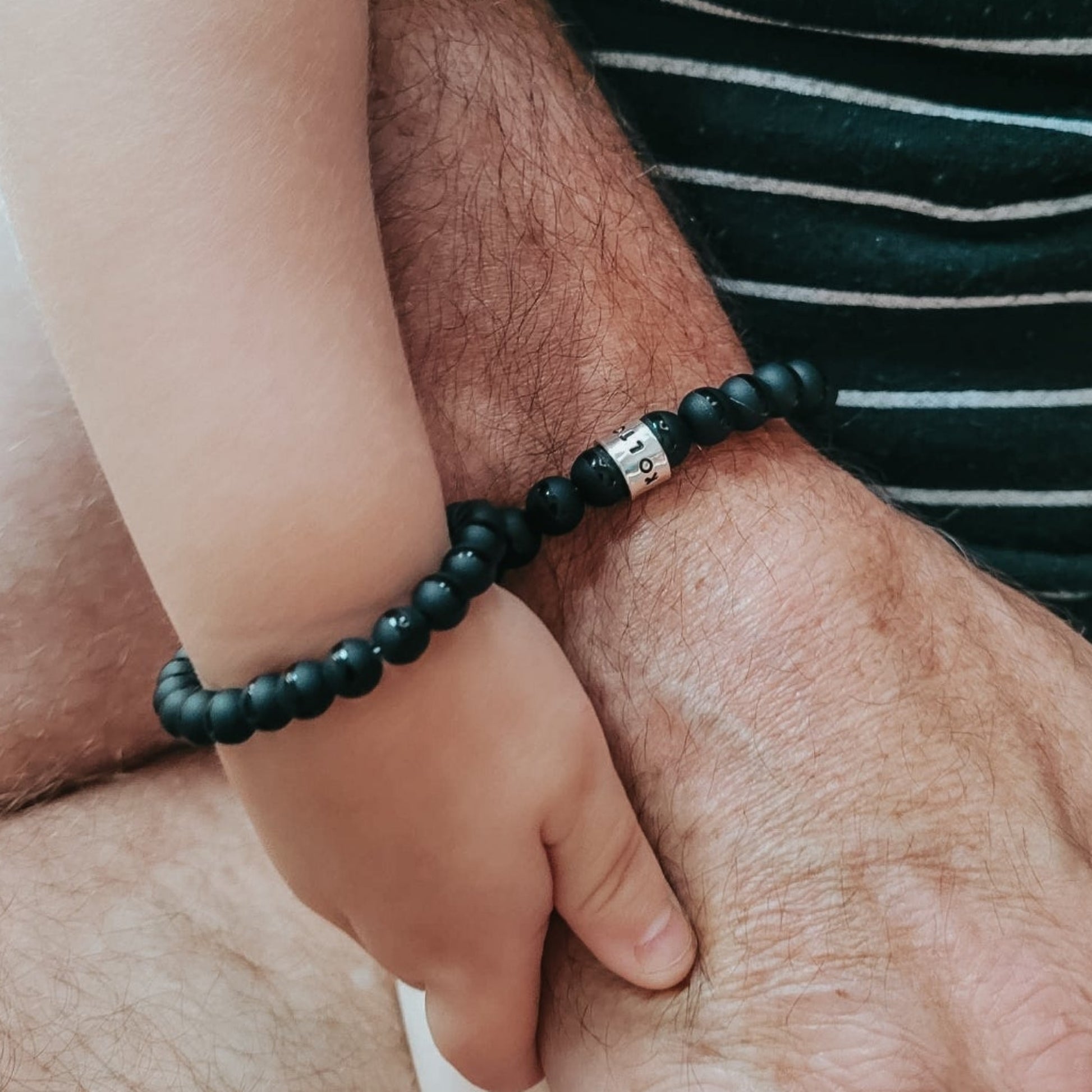 "Black Dapper" Men's Matte Onyx Stone Bead Name Bracelet - Medium 8mm Beads