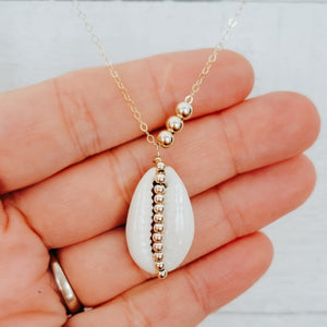 Natural Cowrie Shell and Dot Necklace - Small, Med, or Large - Sterling or Gold