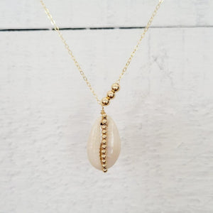 Natural Cowrie Shell and Dot Necklace - Small, Med, or Large - Sterling or Gold