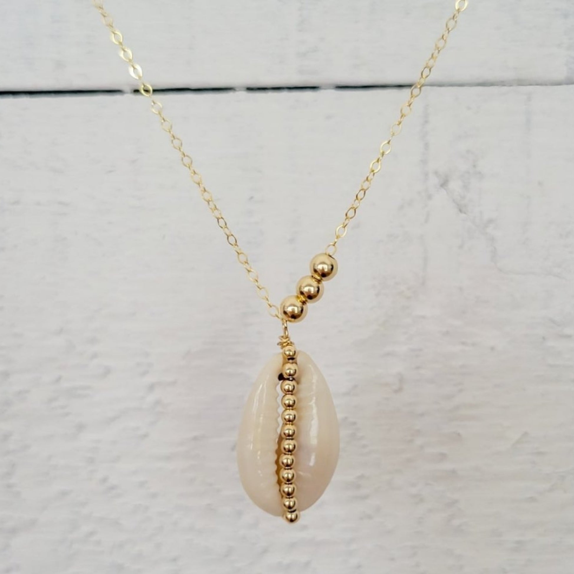 Natural Cowrie Shell and Dot Necklace - Small, Med, or Large - Sterling or Gold