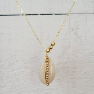 Natural Cowrie Shell and Dot Necklace - Small, Med, or Large - Sterling or Gold