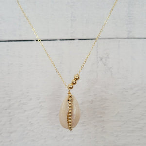 Natural Cowrie Shell and Dot Necklace - Small, Med, or Large - Sterling or Gold