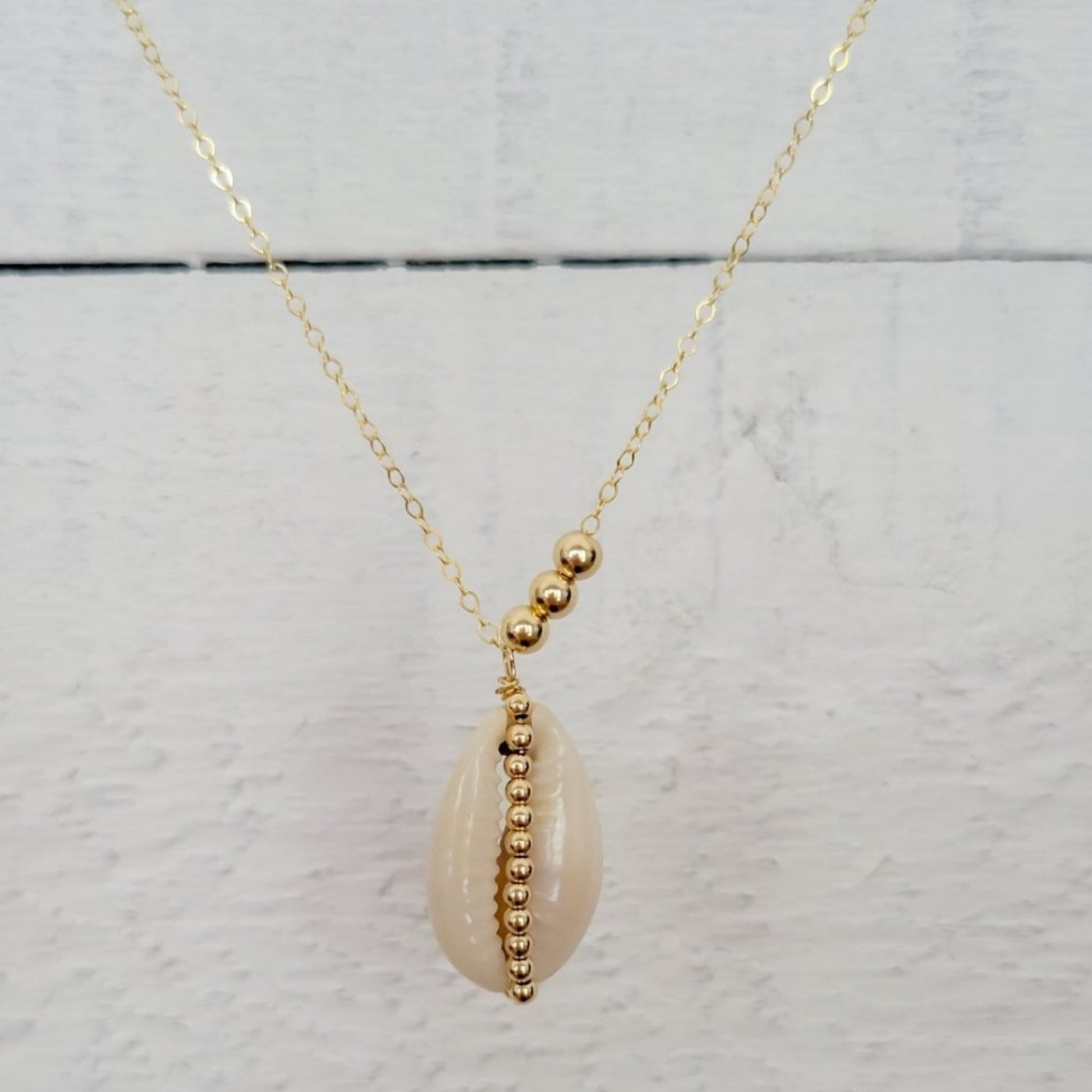 Natural Cowrie Shell and Dot Necklace - Small, Med, or Large - Sterling or Gold