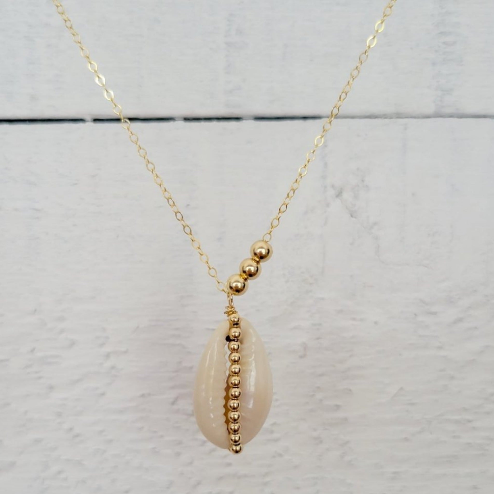 Natural Cowrie Shell and Dot Necklace - Small, Med, or Large - Sterling or Gold