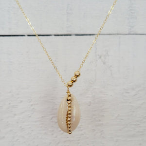 Natural Cowrie Shell and Dot Necklace - Small, Med, or Large - Sterling or Gold