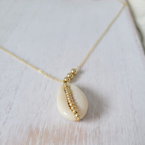 Natural Cowrie Shell and Dot Necklace - Small, Med, or Large - Sterling or Gold