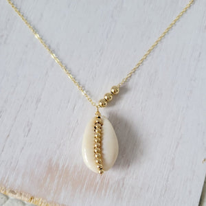 Natural Cowrie Shell and Dot Necklace - Small, Med, or Large - Sterling or Gold