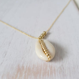 Natural Cowrie Shell and Dot Necklace - Small, Med, or Large - Sterling or Gold