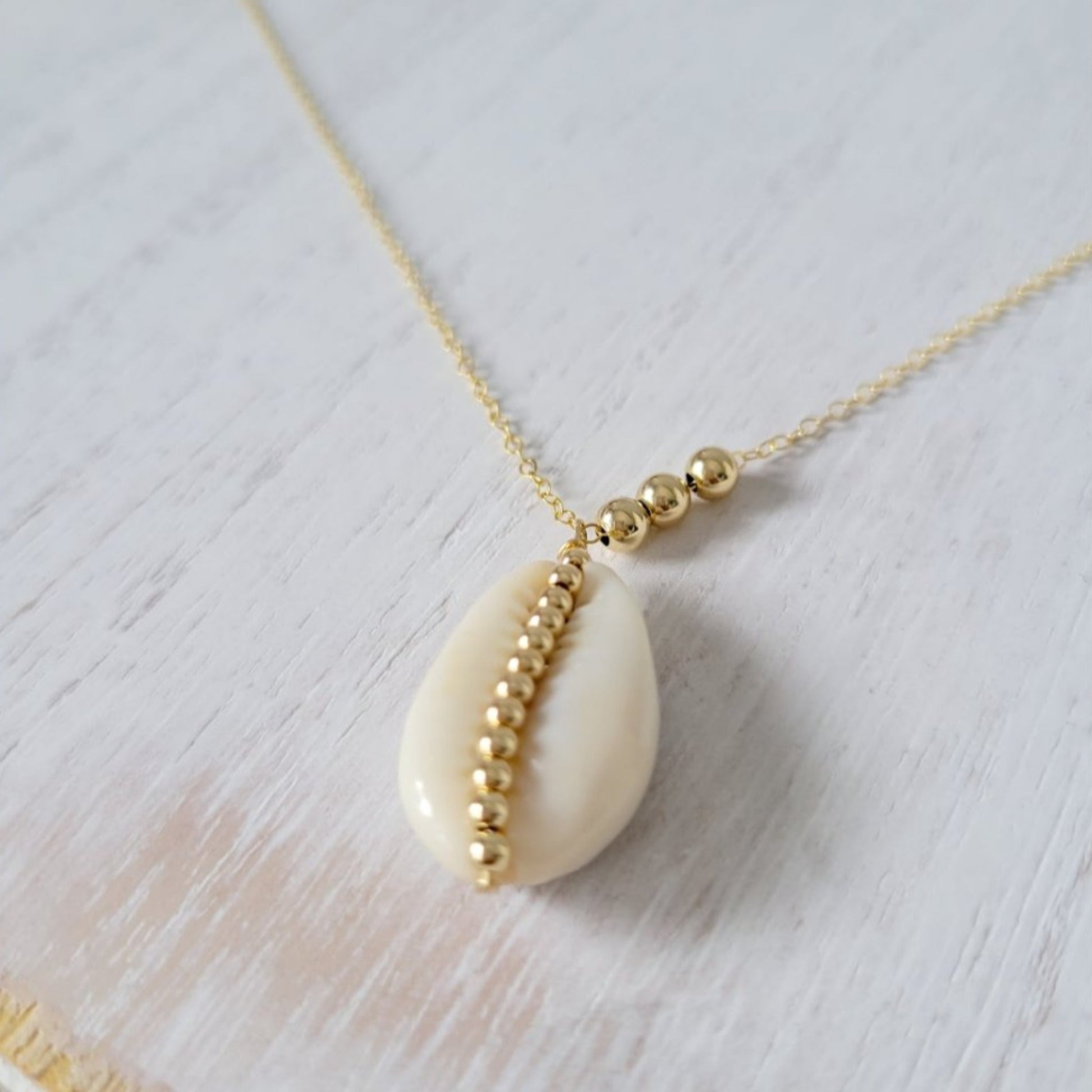 Natural Cowrie Shell and Dot Necklace - Small, Med, or Large - Sterling or Gold