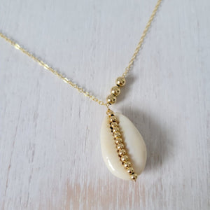 Natural Cowrie Shell and Dot Necklace - Small, Med, or Large - Sterling or Gold