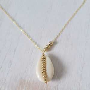 Natural Cowrie Shell and Dot Necklace - Small, Med, or Large - Sterling or Gold