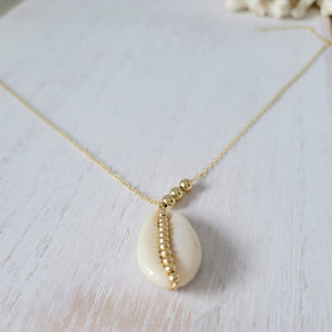 Natural Cowrie Shell and Dot Necklace - Small, Med, or Large - Sterling or Gold