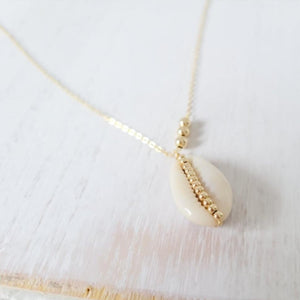 Natural Cowrie Shell and Dot Necklace - Small, Med, or Large - Sterling or Gold