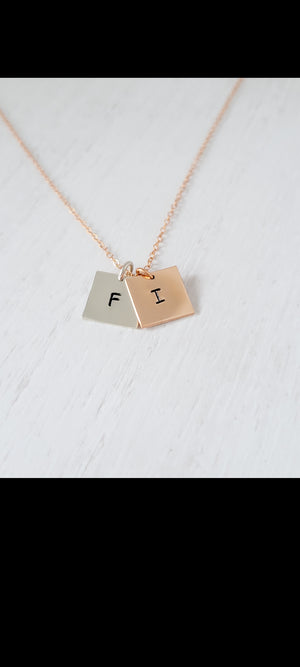 Square Charm Custom Name Disc Necklace - Sterling Silver, Gold or Rose Gold