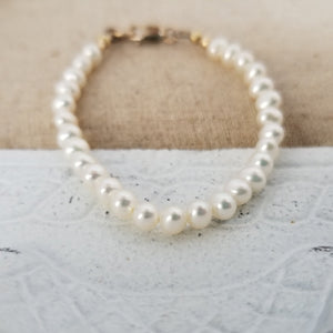 AAA Freshwater Pearl Baby Bracelet - Sterling Silver or Gold Clasp