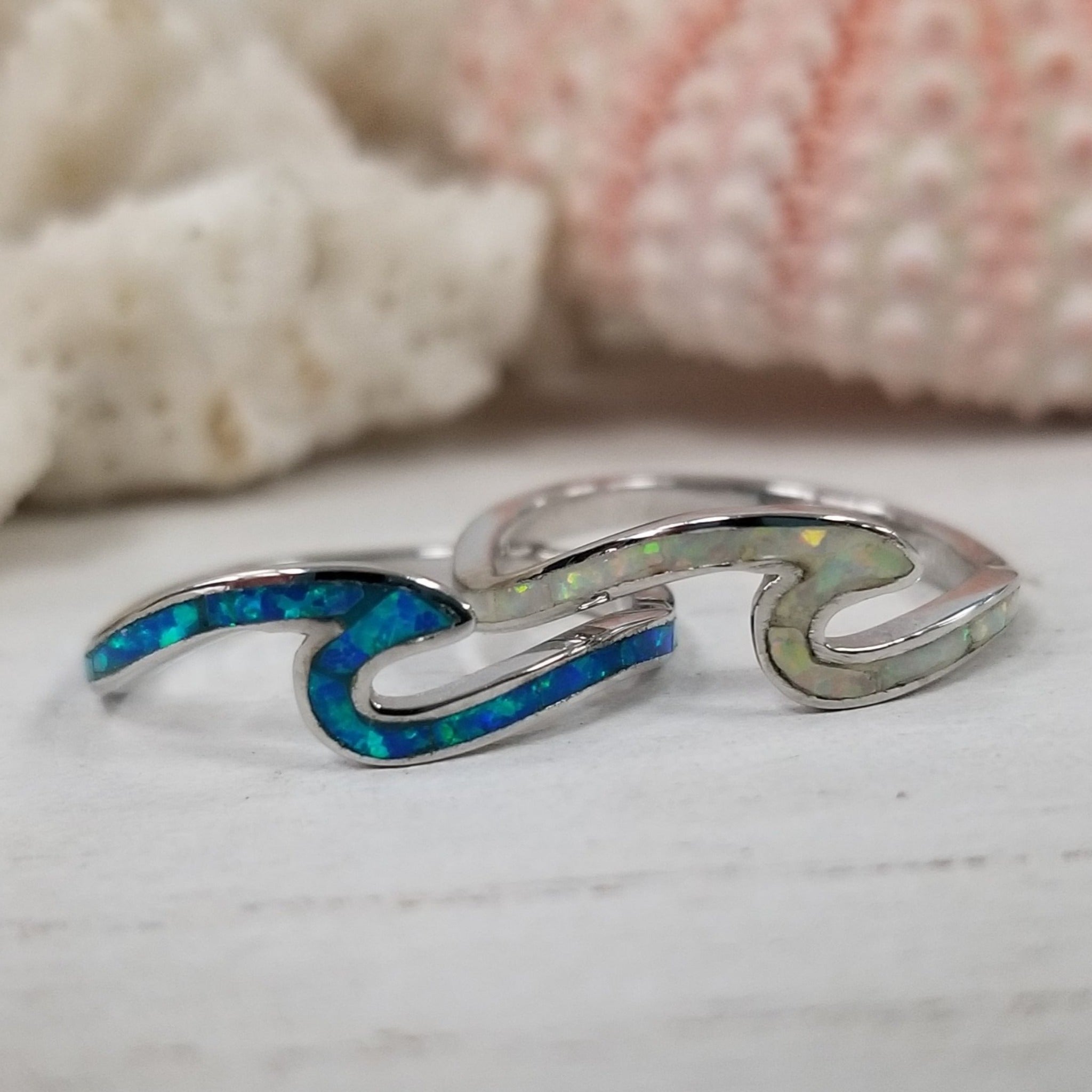 Opal and Sterling Silver Wave Ring - Blue or Opaque