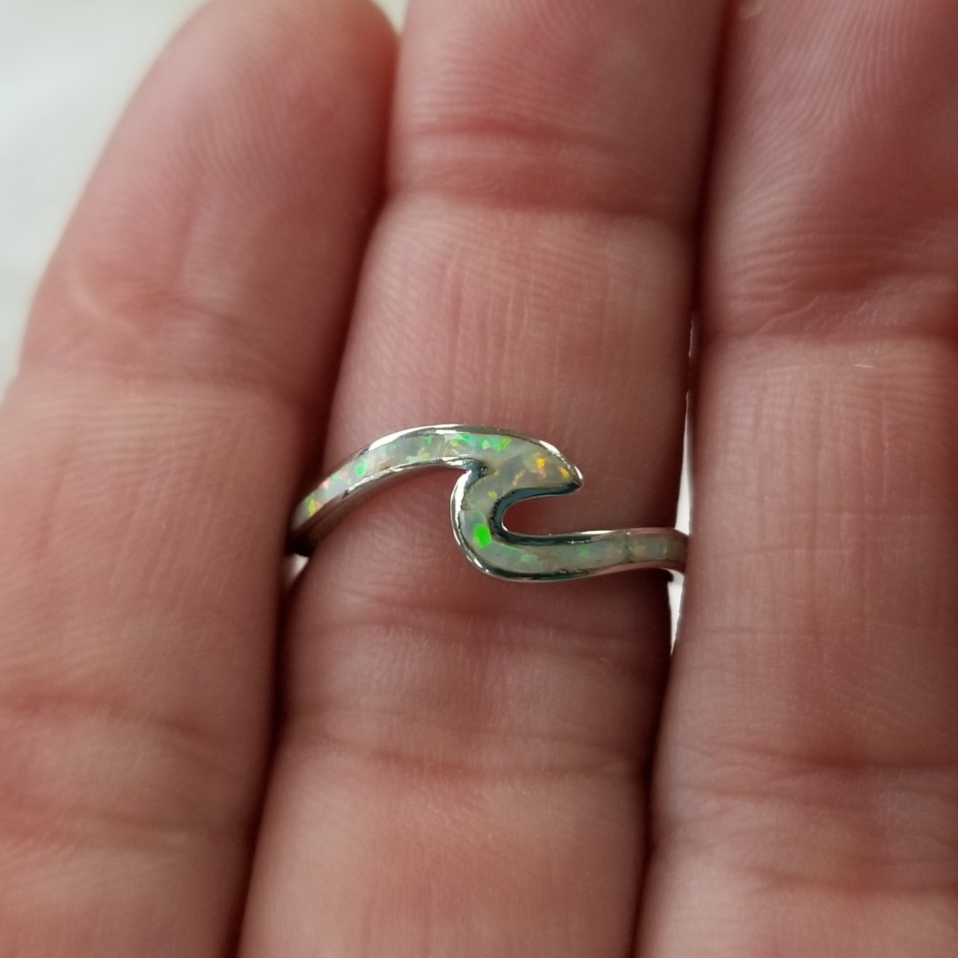 Opal and Sterling Silver Wave Ring - Blue or Opaque