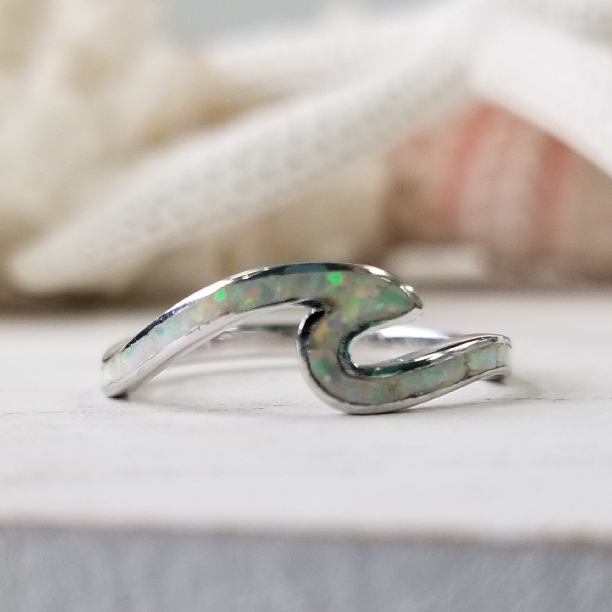 Opal and Sterling Silver Wave Ring - Blue or Opaque