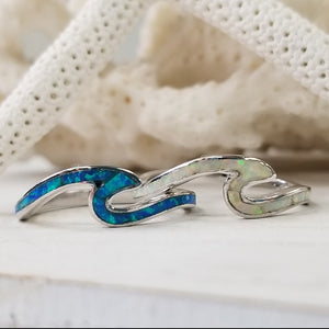 Opal and Sterling Silver Wave Ring - Blue or Opaque